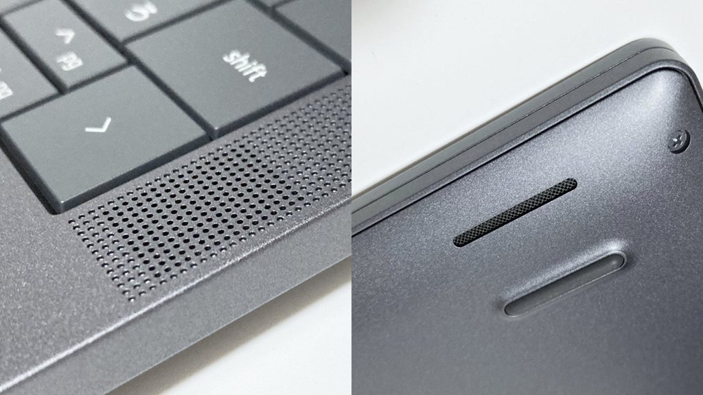 画像タイトル Dell Pro 13 Premium スピーカーはキーボード両サイドと底面手前左右に配置されている